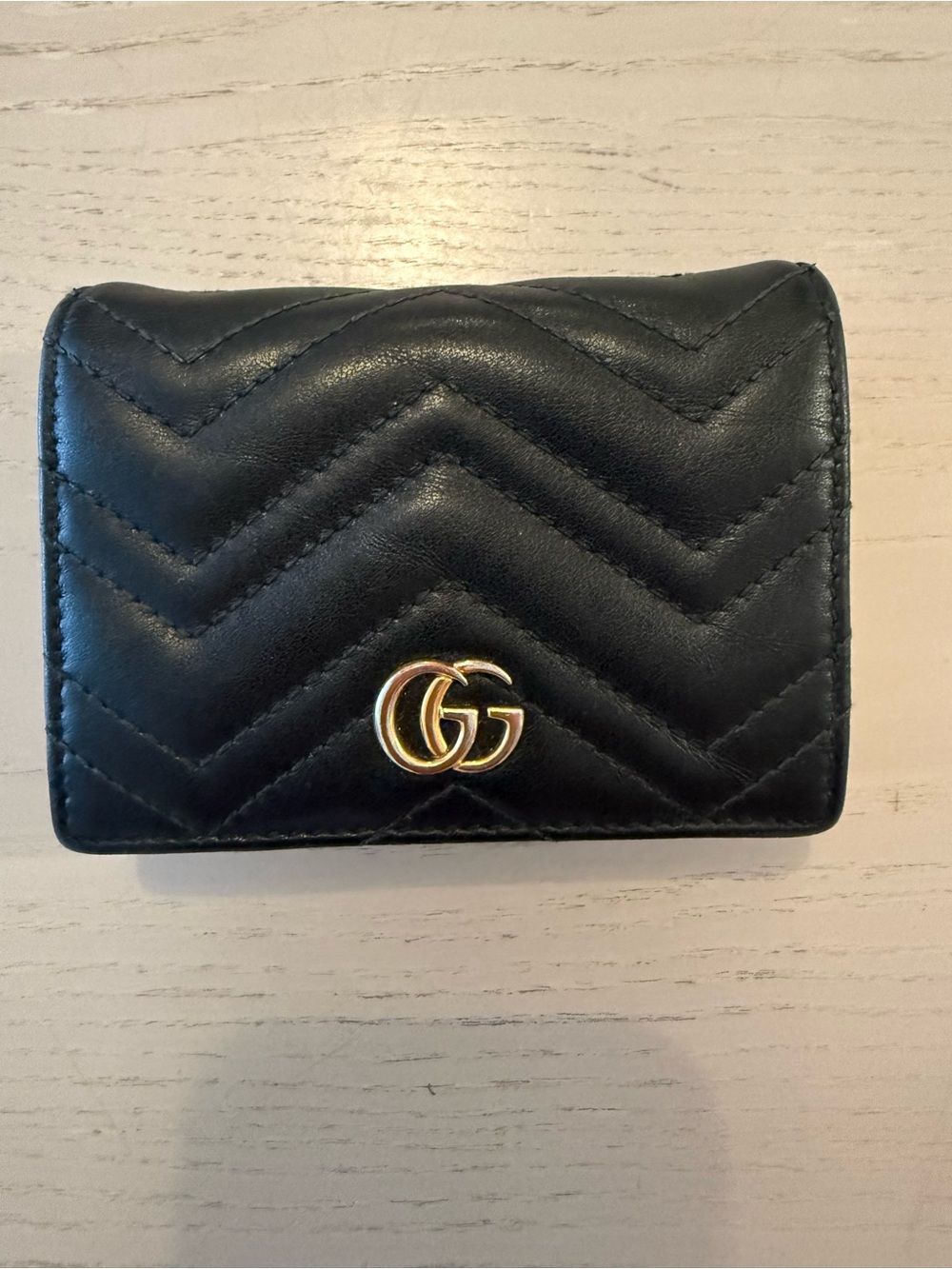 Gucci Black Marmont Quilted Leather Wallet with Gold Double G Logo